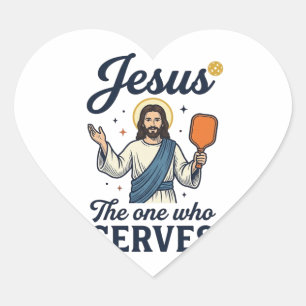 Sticker Cœur Chemise Jésus Pickleball Celui Qui Sert
