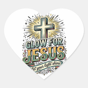 Sticker Cœur Chemise vintage de croix chrétienne Glow For Jesus