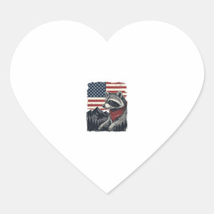 Sticker Cœur Chemise vintage patriotique Raccoon Mountain Flag 