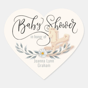 Sticker Cœur Cheval baby shower Rocking Personnalisé