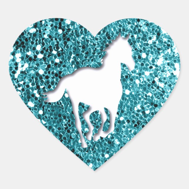 Sticker Cœur Cheval blanc sur la Parties scintillant Aqua Look (Devant)