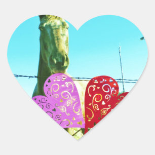 Sticker Cœur Cheval blond et Coeurs rose et rouge
