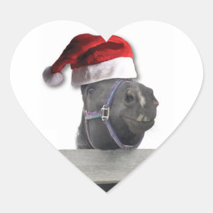 Sticker Cœur Cheval de Noël Santa Hat