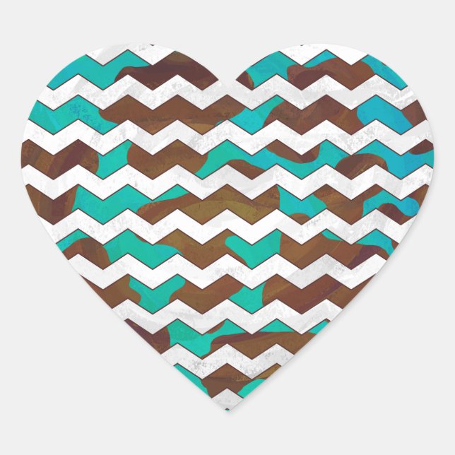 Sticker Cœur Chevron Cow Impression Brown et Turquoise (Devant)
