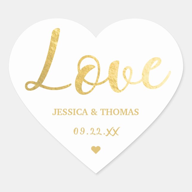Sticker Cœur Chic Faux Gold Foil Typographie Script Love Mariag (Devant)