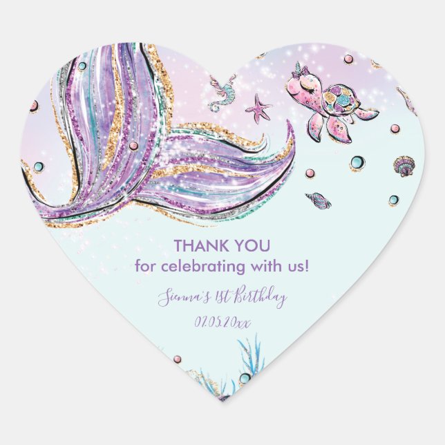 Sticker Cœur Chic Mermaid Anniversaire Baby shower Merci Favori (Devant)