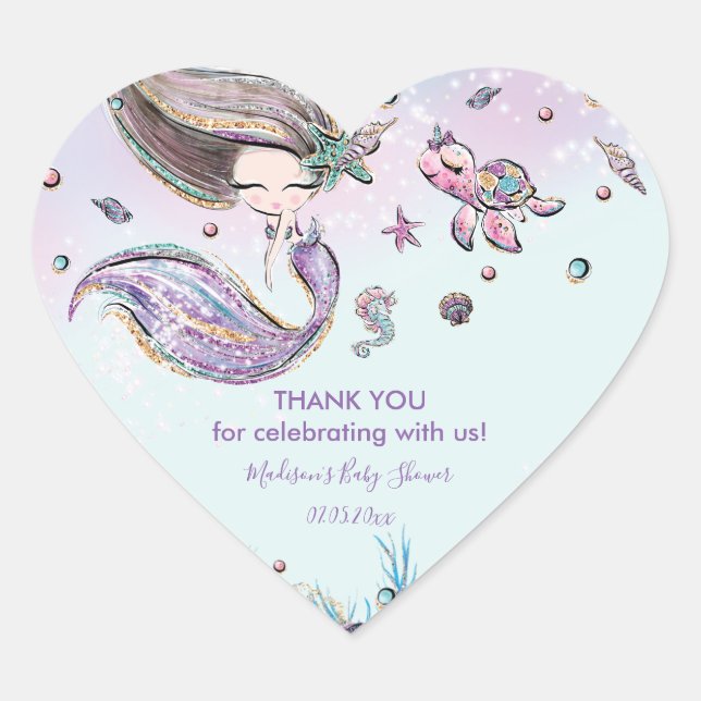 Sticker Cœur Chic Mermaid Anniversaire Baby shower Merci Favori (Devant)