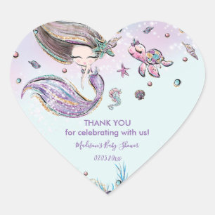 Sticker Cœur Chic Mermaid Anniversaire du Baby shower Merci pr