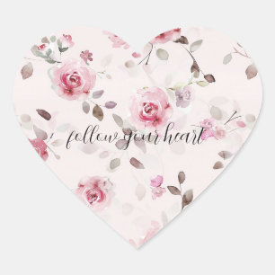 Sticker Cœur Chic romantique rose floral