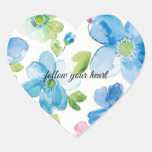 Sticker Cœur Chic rose bleu bleu floral