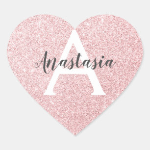 Sticker Cœur Chic & Tendance Rose Gold Paillettes Monogramme