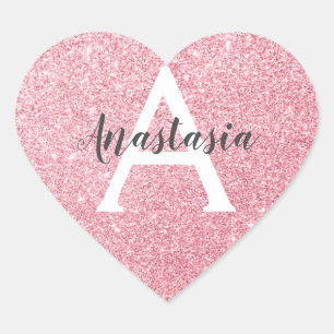 Sticker Cœur Chic & Tendance Rose Or Paillettes Pailleté Monogr