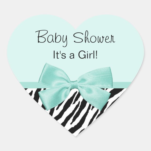 Sticker Cœur Chic Zebra Mint Ribbon Girl Baby shower (Devant)