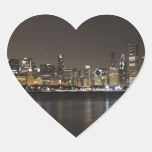Sticker Cœur Chicago Skyline la nuit