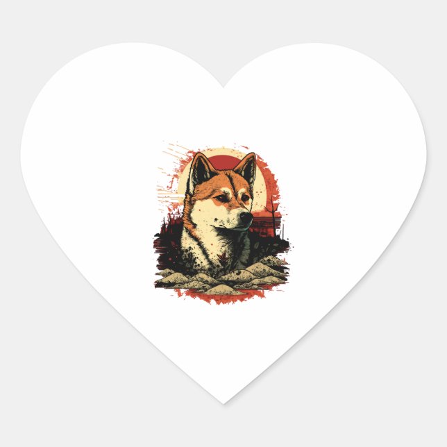 Sticker Cœur Chien Akita Inu (Devant)