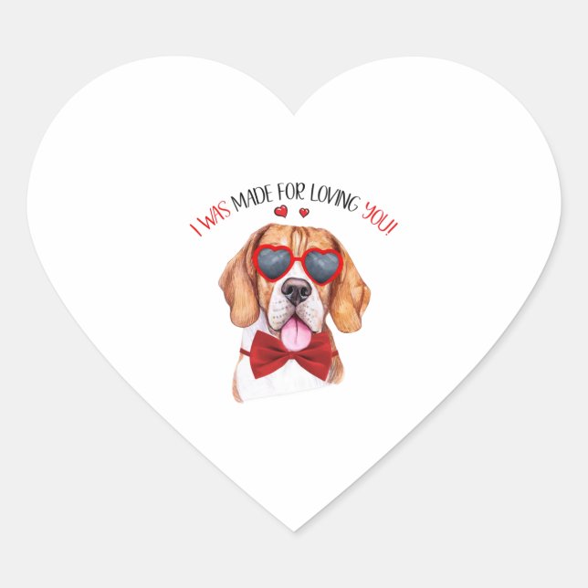 Sticker Cœur Chien beagle fait pour vous aimer (Devant)