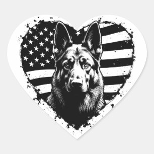 Sticker Cœur Chien berger allemand USA Drapeau américain 4 juil