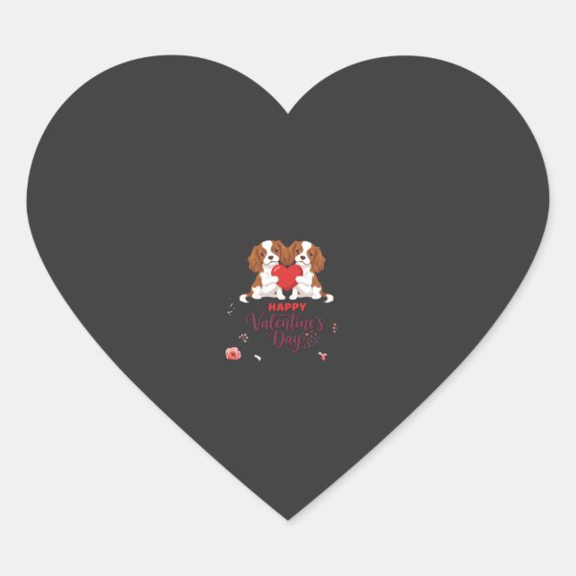 Sticker Cœur Chien Cavalier King Fleuris Joyeuse Saint-Valentin (Devant)