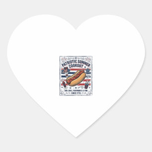 Sticker Cœur Chien Chaud Patriotique Barbecue Vintage
