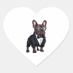 Sticker Cœur Chien de taureau français à Tuxedo portant des lun