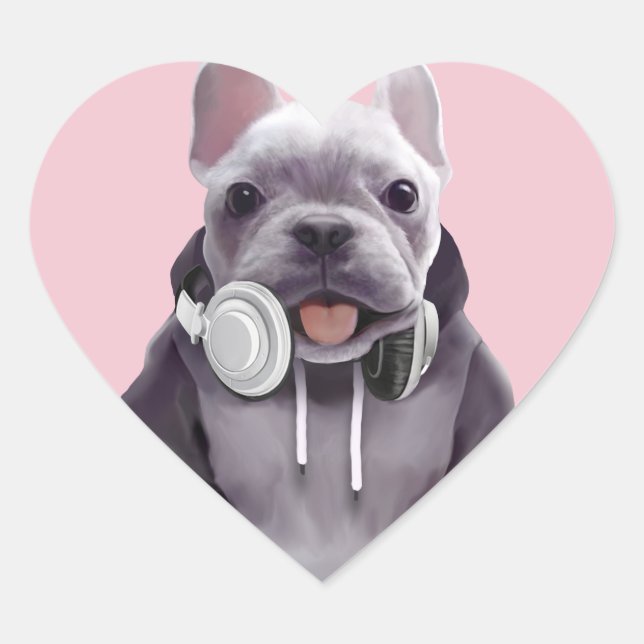 Sticker Cœur Chien de taureaux français avec casque Illustratio (Devant)
