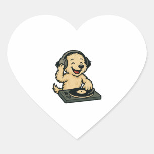 Sticker Cœur Chien DJ mignon avec casque � Enfants amusants Cad