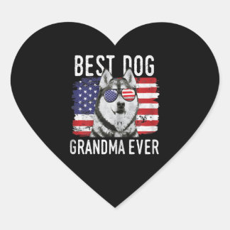 Sticker Cœur Chien | Drapeau féminin américain Best Dog Grandma