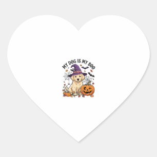 Sticker Cœur Chien est Boo Halloween Sorcière Chiot Citrouille_