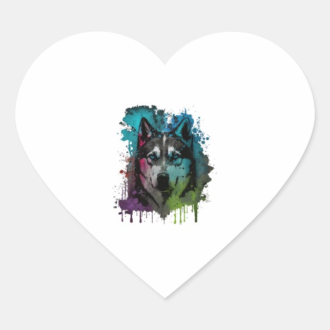 Sticker Cœur Chien Husky (Devant)
