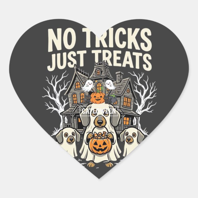 Sticker Cœur Chien Mignon Halloween Pas de Farces Rien que des  (Devant)