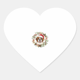 Sticker Cœur Chien Saint-Bernard Chapeau de Père Noël Couronne