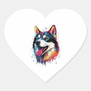 Sticker Cœur Chien sibérien Husky coloré dans le style PopArt