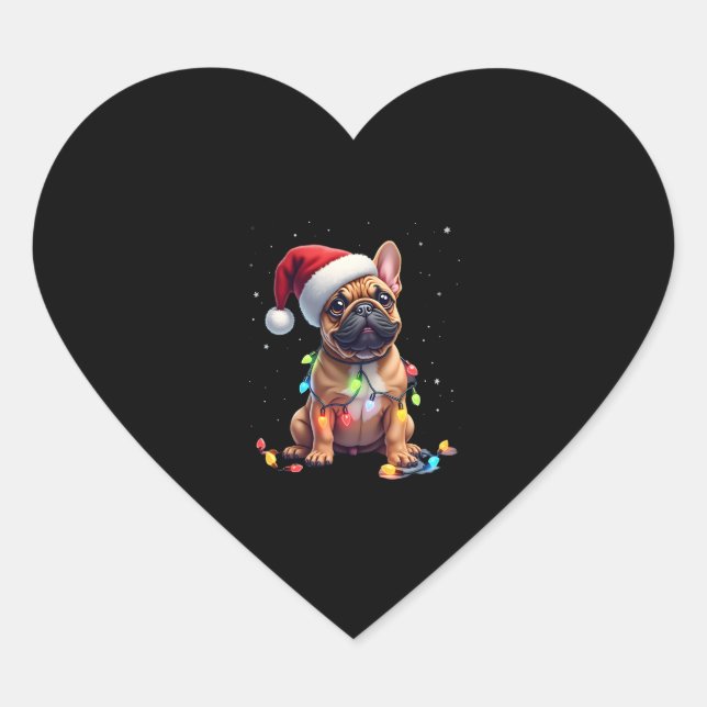 Sticker Cœur Chien-taureaux français Père Noël Chien-taureaux f (Devant)