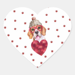 Sticker Cœur Chien Valentines de Chien Beagle des Pâtes Roses
