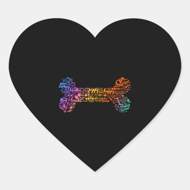 Sticker Cœur Chien Word Cloud (couleur osseuse) (Devant)