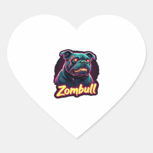 Sticker Cœur Chien Zombie de Bulldog anglais Halloween T-S esse
