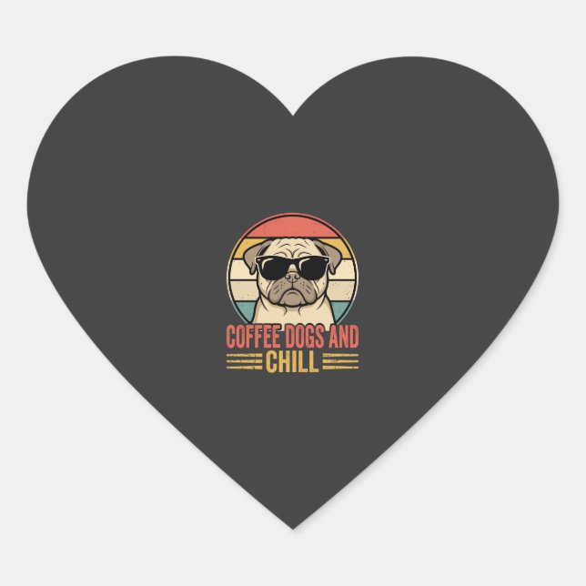 Sticker Cœur Chiens de café et Pug Rétro Chill (Devant)