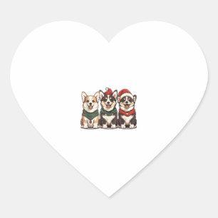 Sticker Cœur Chiens de Corgi gallois de Noël mignons Père Noël 