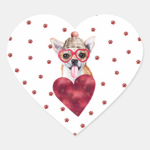 Sticker Cœur Chihuahua aux pattes rouges roses coeur Saint-Vale