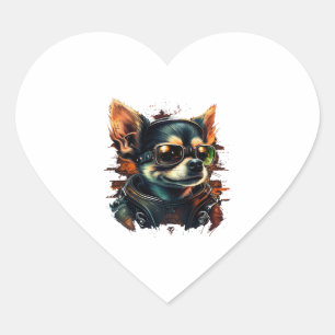 Sticker Cœur Chihuahua Biker Motorcyle Riding Chien Papa