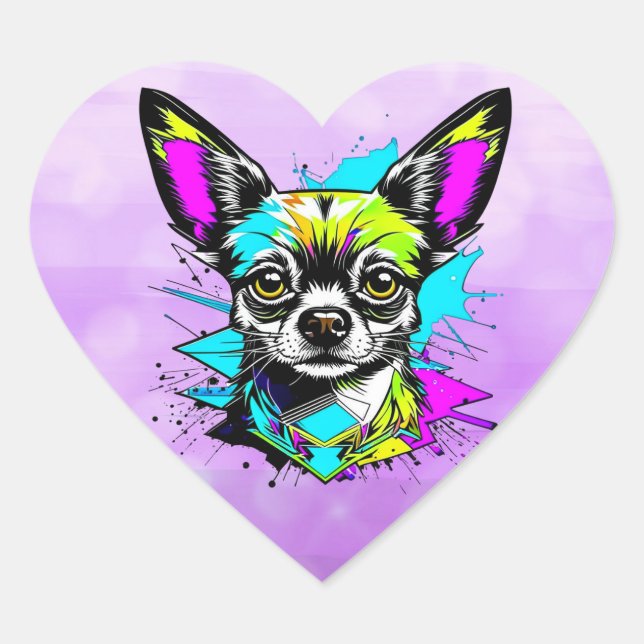 Sticker Cœur Chihuahua Cyberpunk style Art (Devant)