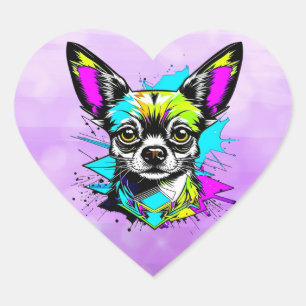 Sticker Cœur Chihuahua Cyberpunk style Art