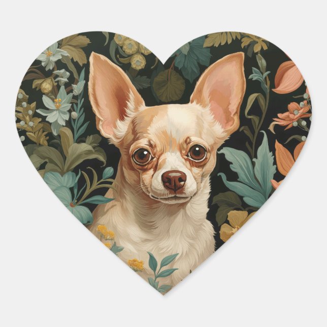 Sticker Cœur Chihuahua in the Style of William Morris (Devant)