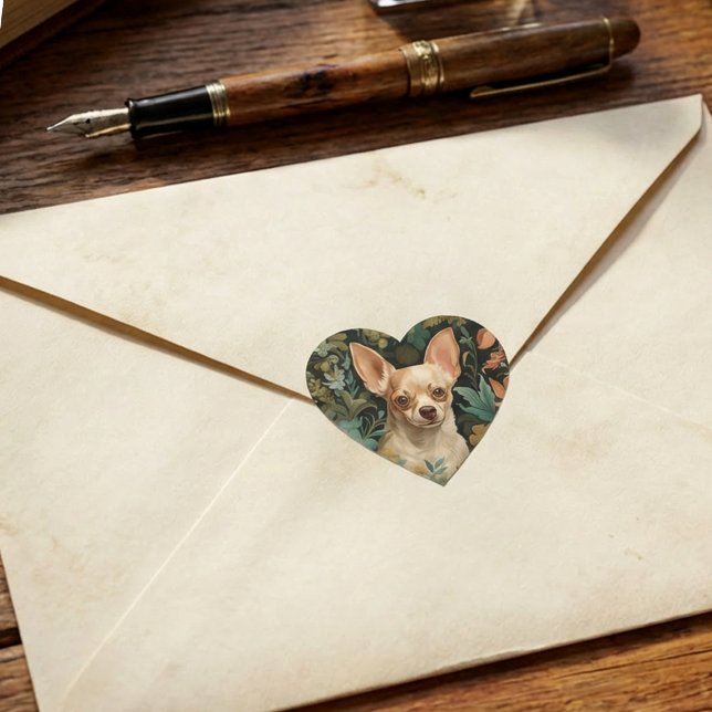 Sticker Cœur Chihuahua in the Style of William Morris (Créateur téléchargé)