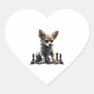 Sticker Cœur Chihuahua Joueuse d'échecs