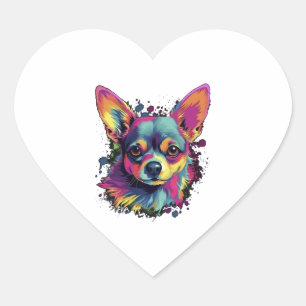 Sticker Cœur Chihuahua peinture Abstraite couleur mignonne chie