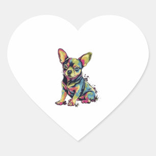 Sticker Cœur Chihuahua peinture Abstraite couleur mignonne chie