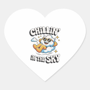 Sticker Cœur Chillin' in the Sky Cute Cloud Design pour l'été a