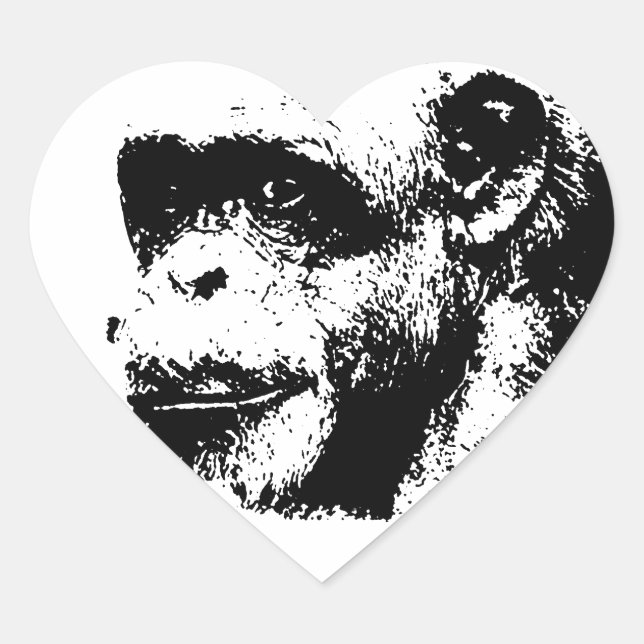 Sticker Cœur Chimpanzé noir et blanc (Devant)