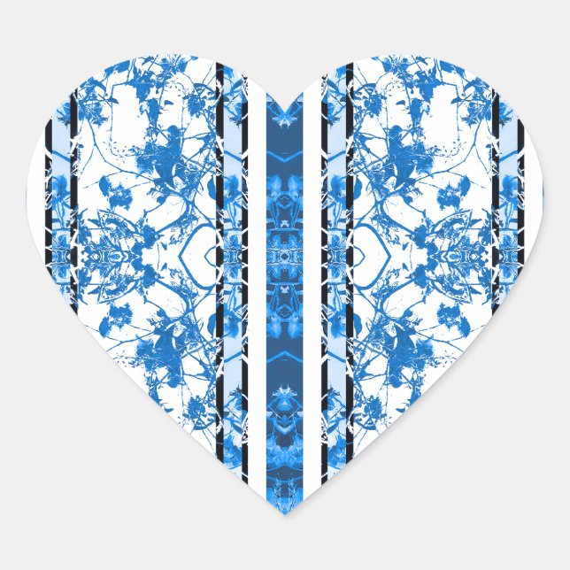 Sticker Cœur Chinoiserie impression florale rayée (Devant)